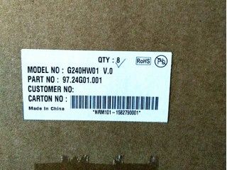 RGB 24 Inch 300cd/m2 91PPI TFT LCD Panel G240HW01 V0 89/89/89/89 (Type.)